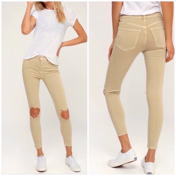 Free People Pants - Free People Skinny Distressed Khaki Pants Sz 31